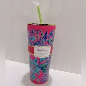 Lilly Pulitzer Pink and Blue Tropical Accent Tumbler